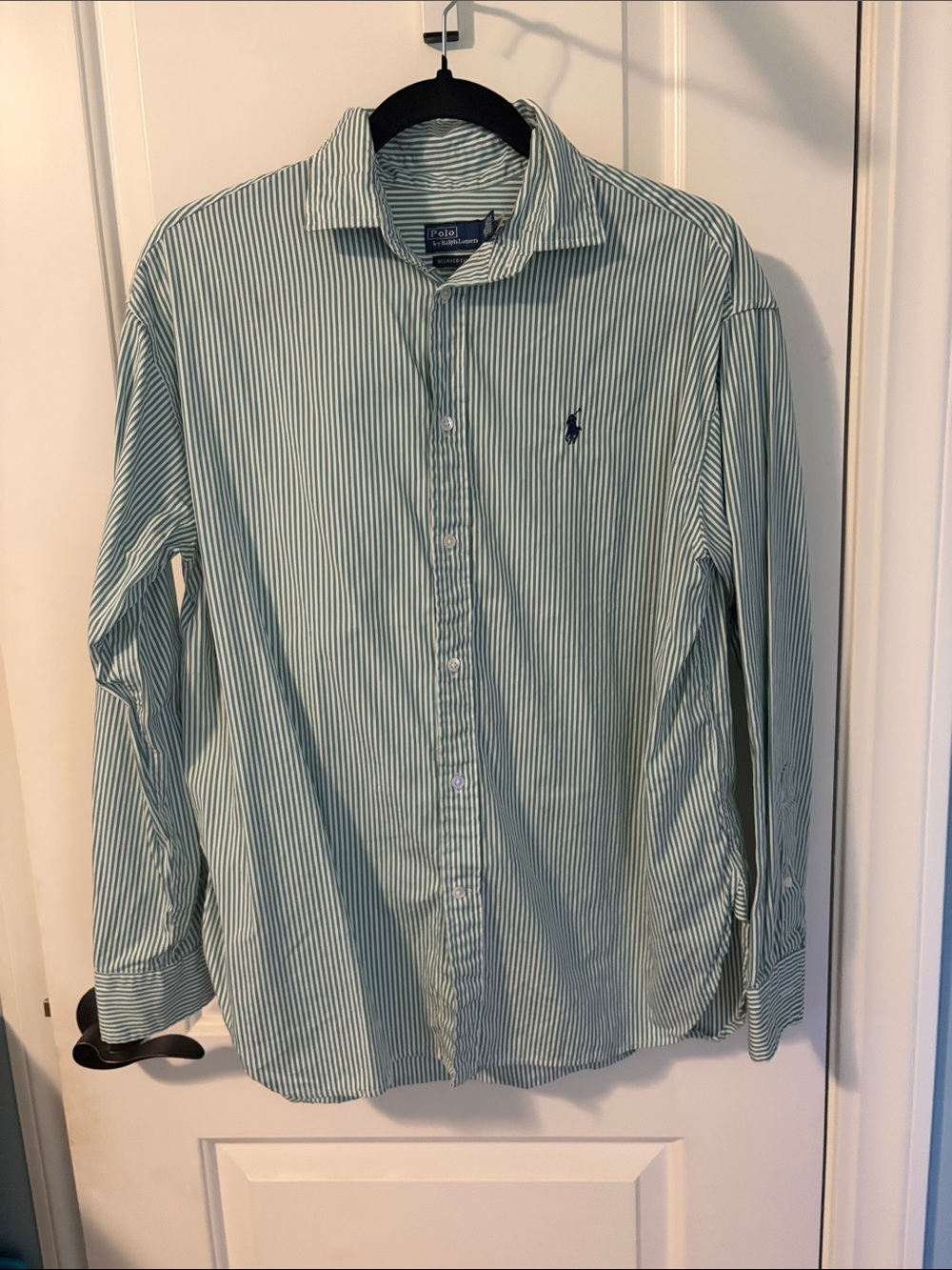 Polo by Ralph Lauren Relaxed Fit Striped Cotton  button down Shirt green white M
